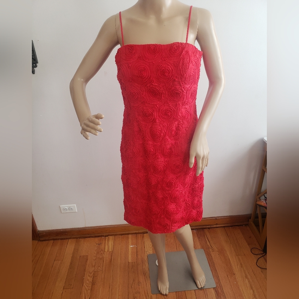 Calvin Klein Red Rosette Embellished Dress~ Size 8